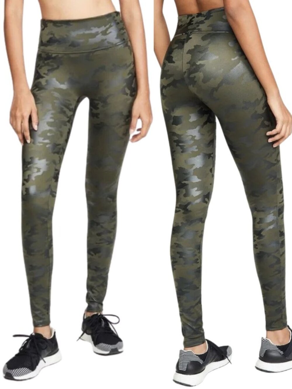 SPANX Faux Leather Camo Leggings M High Waist Shaping Streetwear Moto Cool Girl